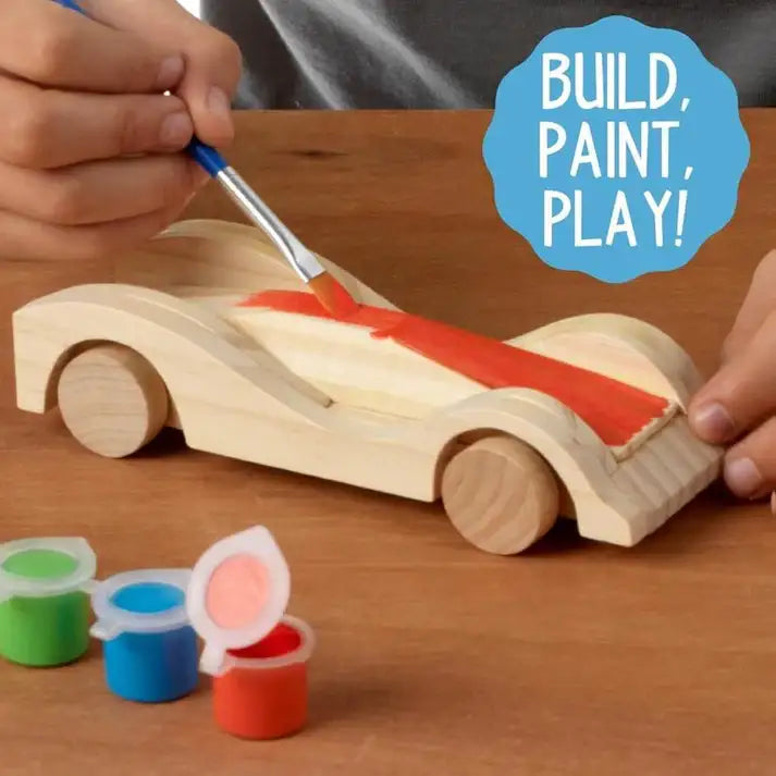 Wooden Race Car Building Kit – Paint & Assemble 3 Cars with Stickers & Tools