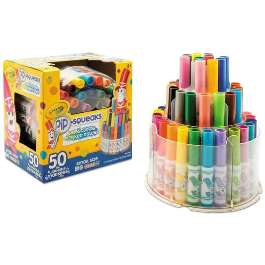 Crayola Pip-Squeaks Telescoping Marker Tower – 50 Mini Markers, Three-Tier Storage
