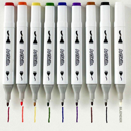 Dual-Tip Alcohol Markers – 8 Colors with 50-Sheet Marker Pad, Blending Ink