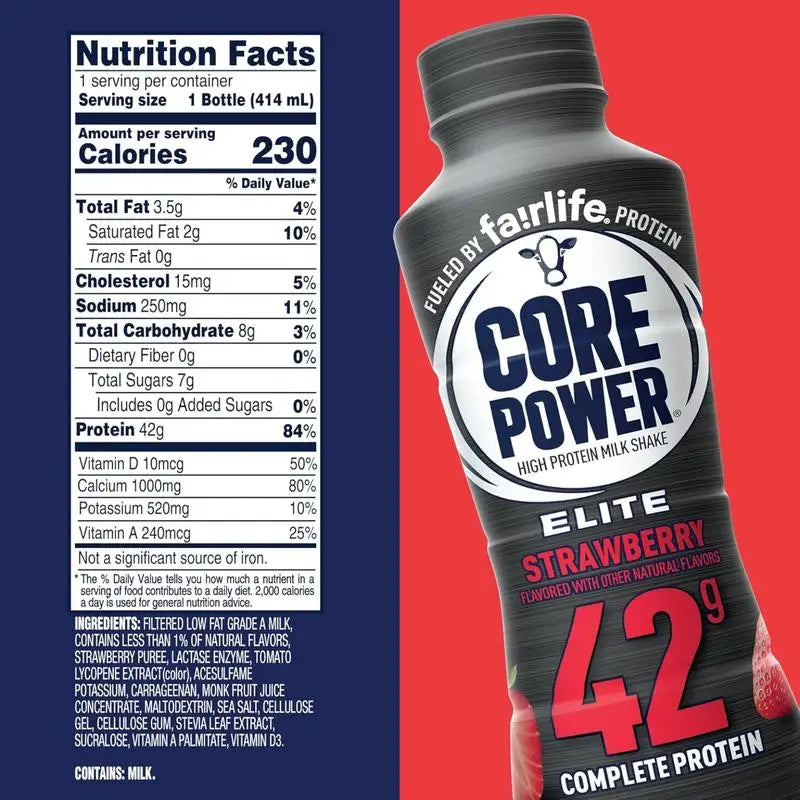 Core Power Elite High Protein Shake – 42g Protein, 14oz Bottle, Vanilla, Strawberry & Chocolate 6 Strawberry