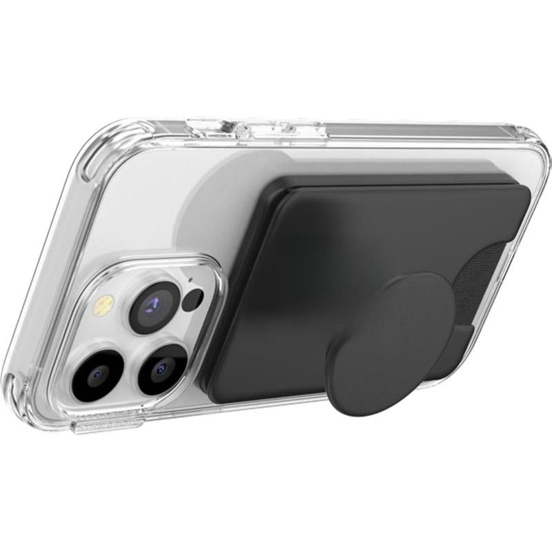 PopSockets Phone Wallet with Expanding Grip and Adapter Ring for MagSafe, Black