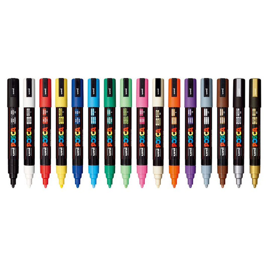 Uni POSCA PC-5M Water-Based Paint Markers, Medium Point (1.8–2.5mm), Assorted Colors, 16 Pack