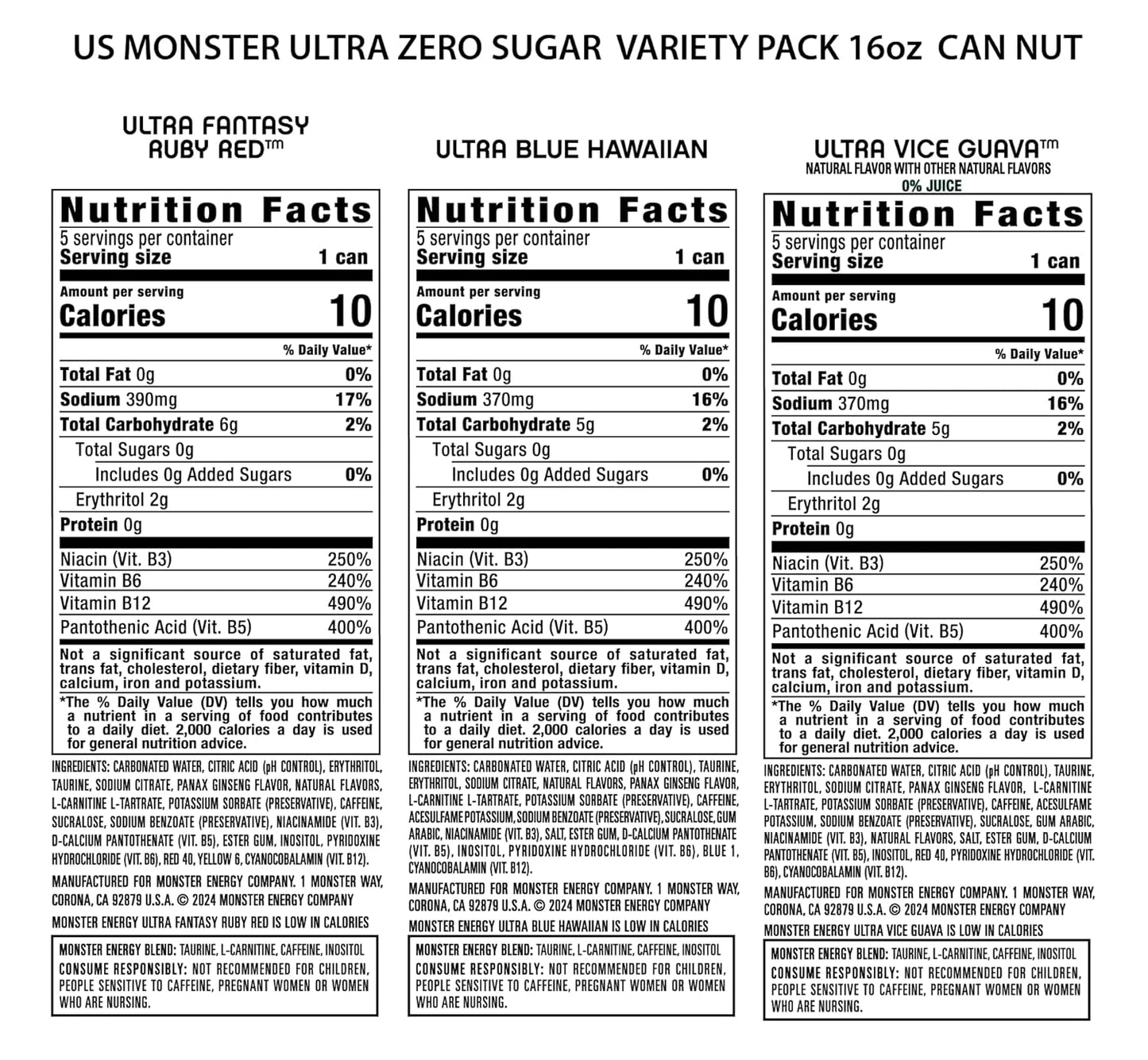 Monster Energy Ultra Variety Pack – Zero Sugar, Full Flavor Energy Drink (15 Pack)