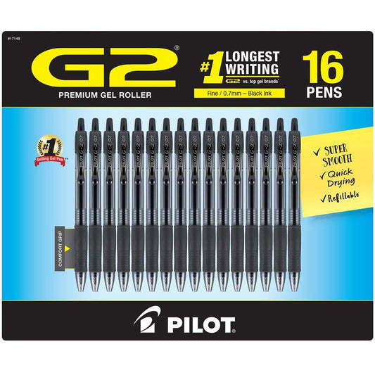 Pilot G2 Retractable Gel Pens – 16 Pack, 0.7mm Fine Tip, Black & Blue