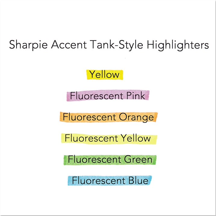 Sharpie Accent Tank Style Highlighter, Chisel Tip, Assorted Colors, 6 Count