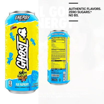 GHOST Energy Drink 16oz – 200mg Natural Caffeine, Zero Sugar (Pack of 12) Blue Raspberry