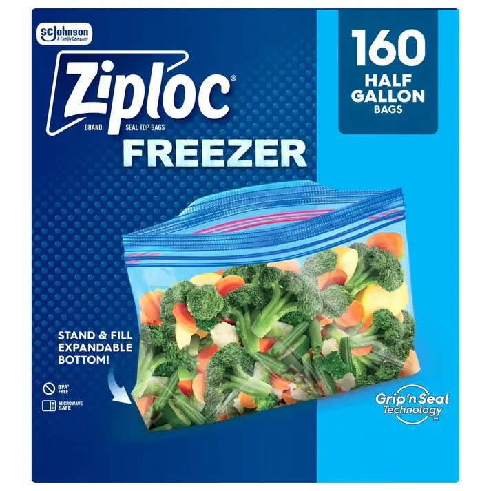 Ziploc Half Gallon Freezer Bags with Stay Open Design, 160 Count