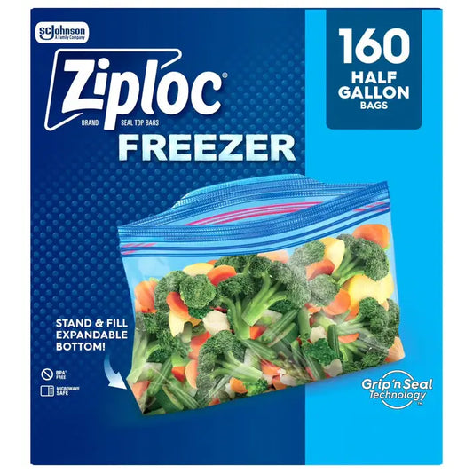 Ziploc Half Gallon Freezer Bags with Stay Open Design, 160 Count