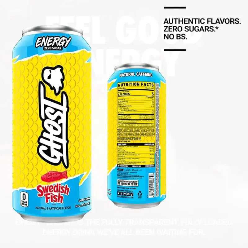 Ghost Energy Drink – Zero Sugar, 16 fl oz Cans (Pack of 6) Swedish Fish