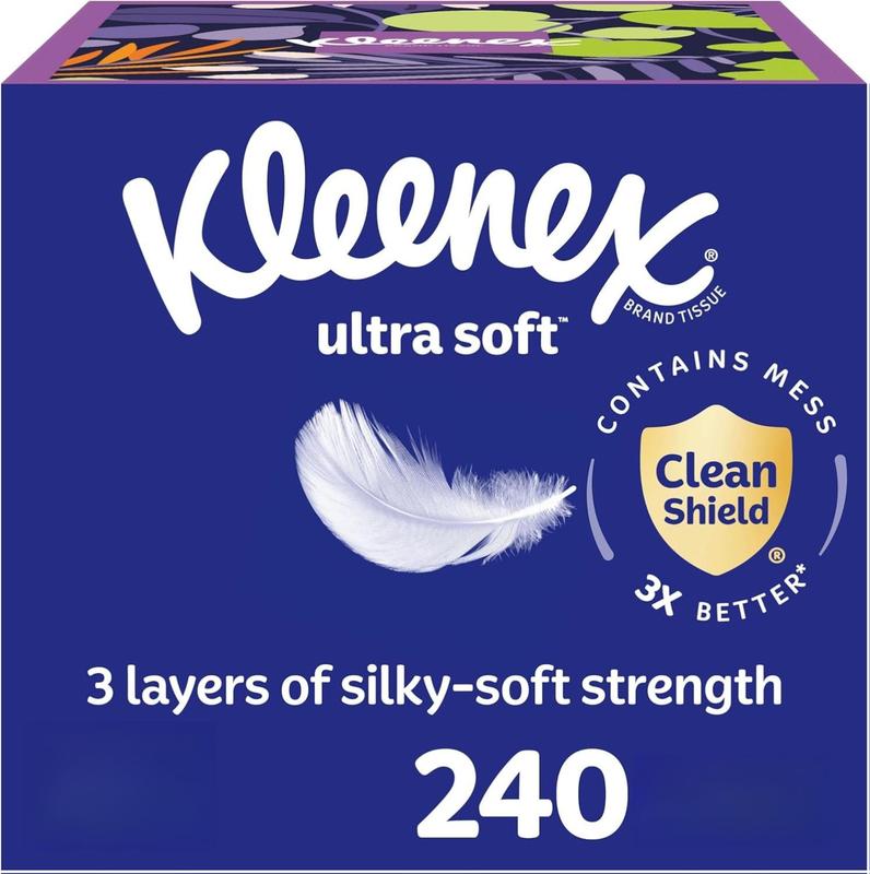 Kleenex Ultra Soft Facial Tissues, 4 Cube Boxes, 60 per Box, 3-Ply (240 Total)