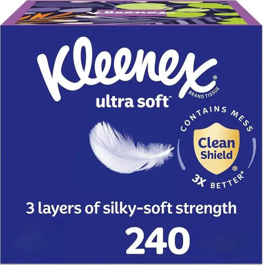 Kleenex Ultra Soft Facial Tissues, 4 Cube Boxes, 60 per Box, 3-Ply (240 Total)