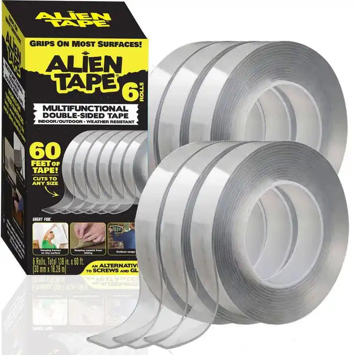 Alien Tape – Reusable Double-Sided Nano Gel Tape, 6-Pack (10 ft Each)