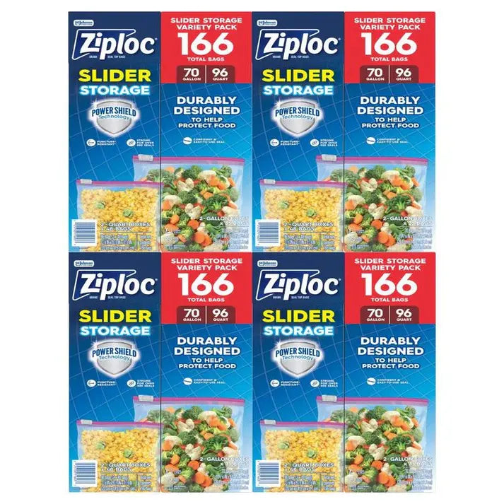 Ziploc Slider Storage Bags Variety Pack – 166 Count, Quart & Gallon, Expandable Bottom