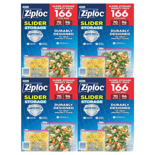 Ziploc Slider Storage Bags Variety Pack – 166 Count, Quart & Gallon, Expandable Bottom