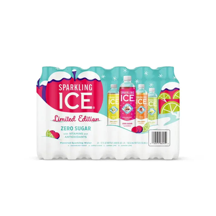 Vitamin-Infused Sparkling Water Variety Pack – Apple Cider, Cranberry Frost & Ginger Lime (17 oz, 24-Pack)