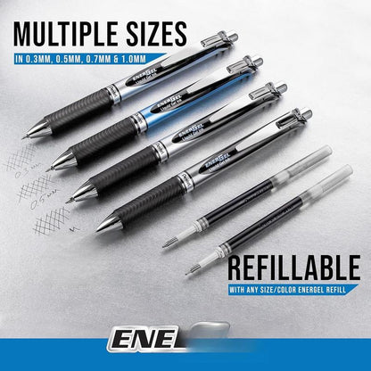 Pentel EnerGel RTX RT Liquid Gel Pens – 12 Pack, Assorted Colors, 0.7mm & 1.0mm