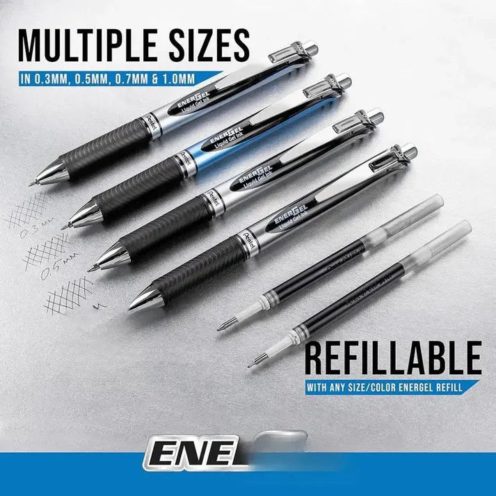 Pentel EnerGel RTX RT Liquid Gel Pens – 12 Pack, Assorted Colors, 0.7mm & 1.0mm