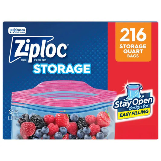 Ziploc Storage Quart Bags with Stay Open Design, 216 Count