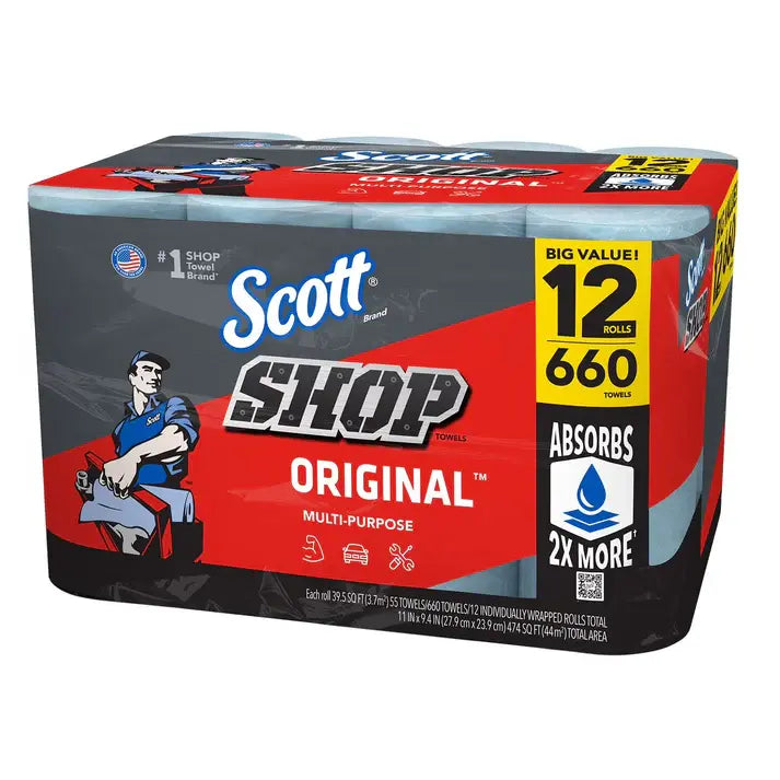 Scott® Shop Towels Original, 55 Sheets/Roll, 12 Rolls