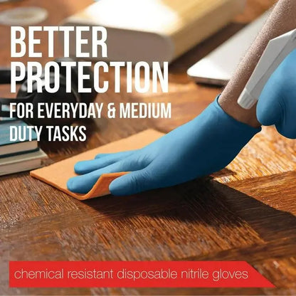 EQPT Blue Powder-Free Nitrile Gloves – 2 Packs, 150 Gloves per Pack, Latex-Free, Textured Grip
