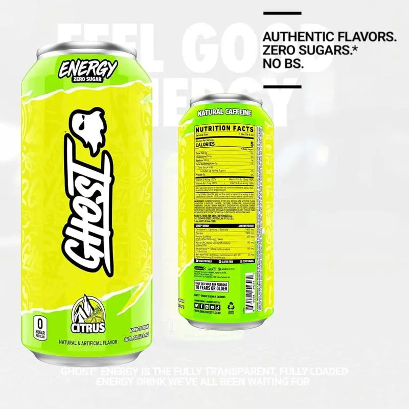 Ghost Energy Drink – Zero Sugar, 16 fl oz Cans (Pack of 6) Citrus