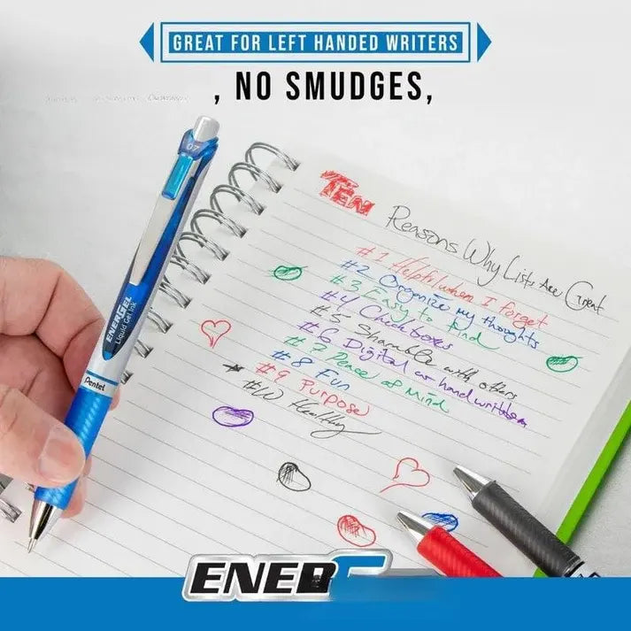 Pentel EnerGel RTX RT Liquid Gel Pens – 12 Pack, Assorted Colors, 0.7mm & 1.0mm