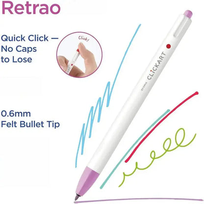 Zebra CLiCKART Retractable Felt Tip Pens (12-Pack) | Fine Point 0.6mm, Capless, Quick-Dry Ink