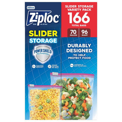 Ziploc Slider Storage Bags Variety Pack – 166 Count, Quart & Gallon, Expandable Bottom