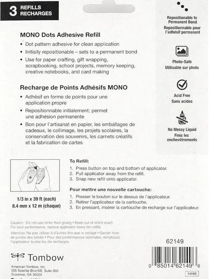 Tombow Mono Adhesive Dots Applicator Refills, Easy to Refill for Smooth Application