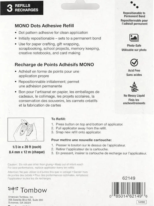 Tombow Mono Adhesive Dots Applicator Refills, Easy to Refill for Smooth Application