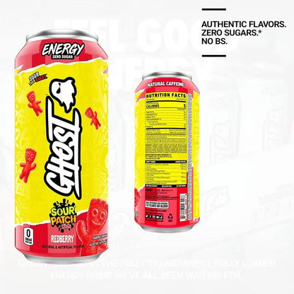 Ghost Energy Drink – Zero Sugar, 16 fl oz Cans (Pack of 6) Red Berry