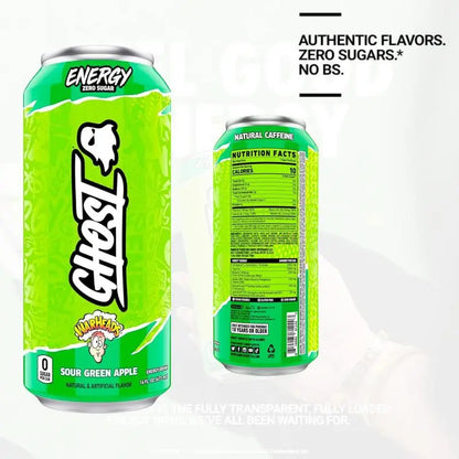Ghost Energy Drink – Zero Sugar, 16 fl oz Cans (Pack of 6) Sour Green Apple
