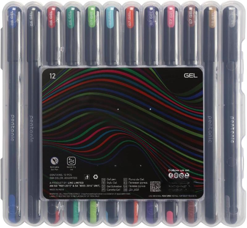 Pentonic Gel Pens Set – 12 Vibrant Colors | Smooth Ink Flow | Extra Fine, Fine & Medium Tips