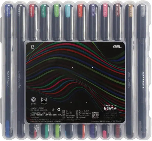 Pentonic Gel Pens Set – 12 Vibrant Colors | Smooth Ink Flow | Extra Fine, Fine & Medium Tips