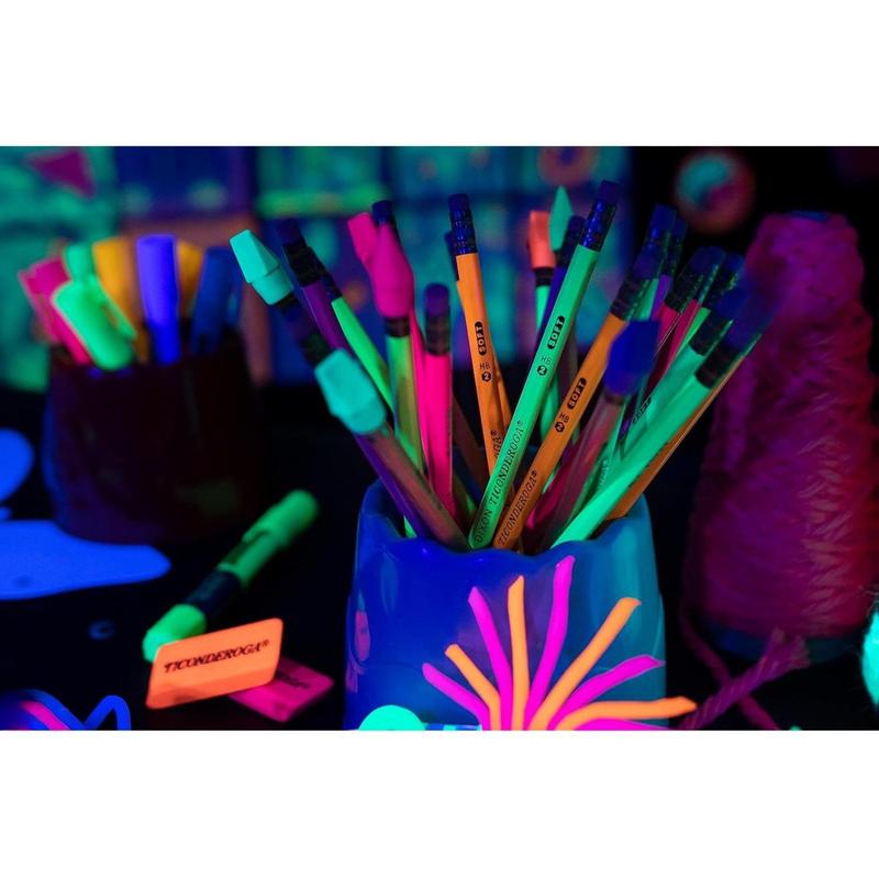 Ticonderoga Neon Erasers – 3 Packs, 12 Pencil-Top & 3 Hand-Held, Non-Toxic