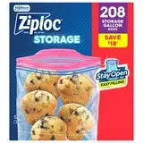 Ziploc Gallon Storage Bags with Stay Open Design, 208 Count
