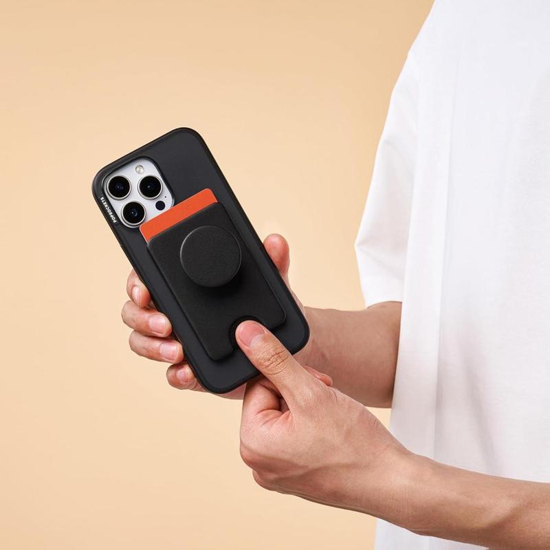 PopSockets Phone Wallet with Expanding Grip and Adapter Ring for MagSafe, Black