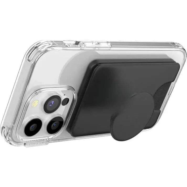 PopSockets Phone Wallet with Expanding Grip and Adapter Ring for MagSafe, Black