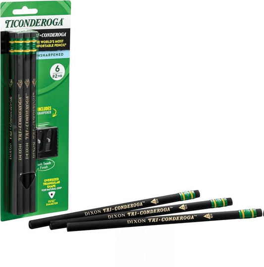 Dixon Ticonderoga Tri-Conderoga Pencils – 6-Pack Soft Grip #2 Pencils with Sharpener