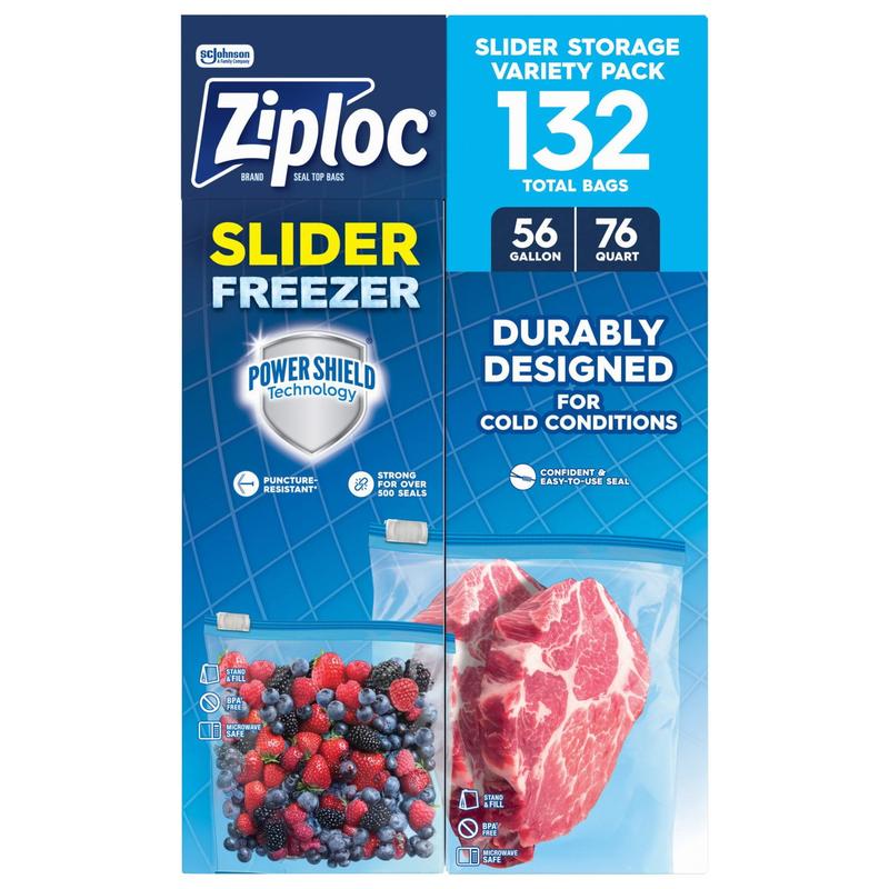 Ziploc Slider Freezer Bags Variety Pack – 132 Count, Quart & Gallon, BPA-Free, Reusable