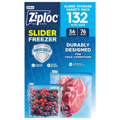 Ziploc Slider Freezer Bags Variety Pack – 132 Count, Quart & Gallon, BPA-Free, Reusable