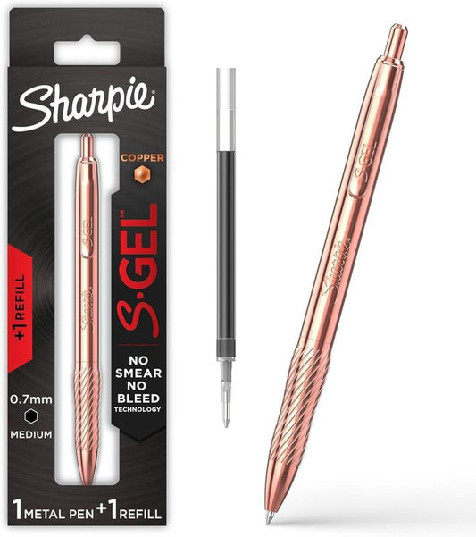 Sharpie S-Gel Gel Pen Copper Metal Body Medium Point 0.7mm Black Ink No Smear No Bleed Includes 1 Pen 1