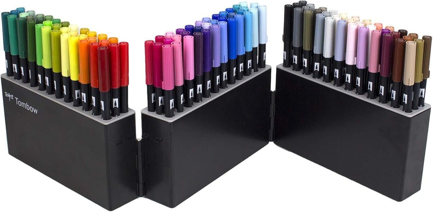 Tombow Dual Brush Pen Art Markers, 108 Color Set with Marker Case. Blendable , Brush and Fine Tip Markers with Marker Case