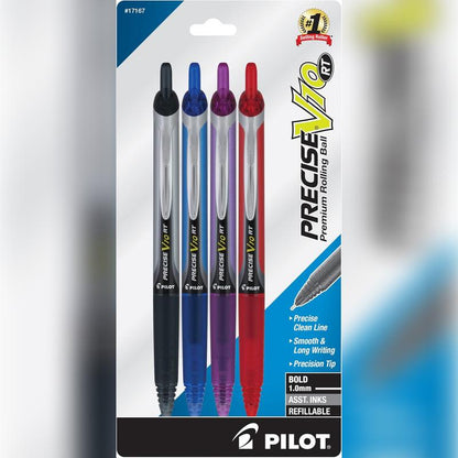 Pilot Precise V10 Retractable Rolling Ball Pens, Bold Point, 1.0 mm, Assorted, Pack Of 4 Pens