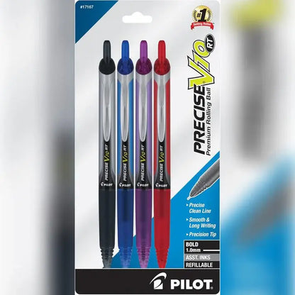 Pilot Precise V10 Retractable Rolling Ball Pens, Bold Point, 1.0 mm, Assorted, Pack Of 4 Pens