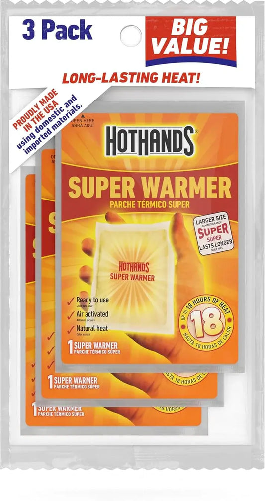 HotHands Body & Hand Super Warmers - Long Lasting Natural Odorless Air Activated Warmers - Up to 18 Hours of Heat - 3 Individual Warmers