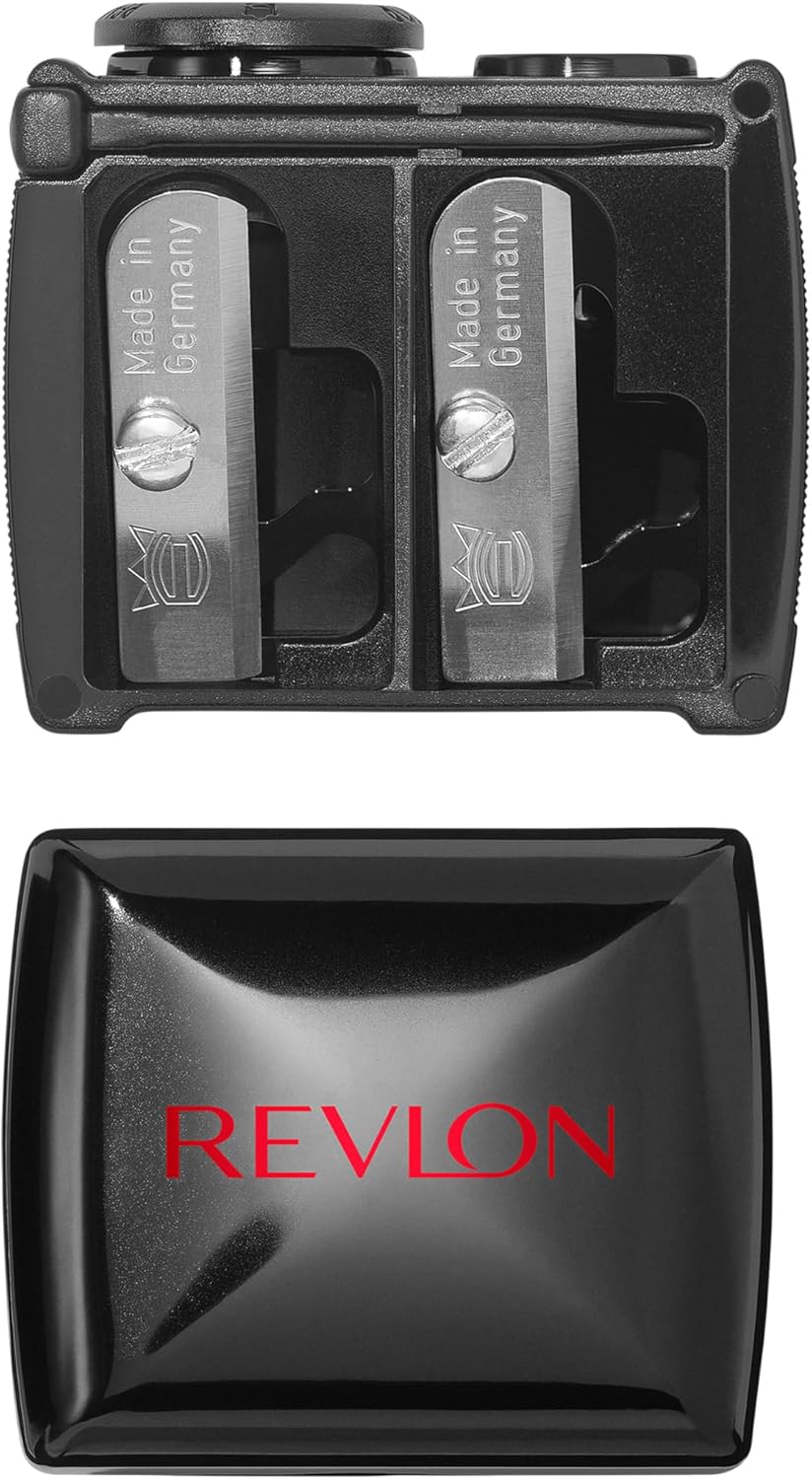 Revlon Universal Cosmetic Pencil Sharpener with Adaptor Ring – Dual Blade Makeup Sharpener for Lip, Eye & Brow Pencils