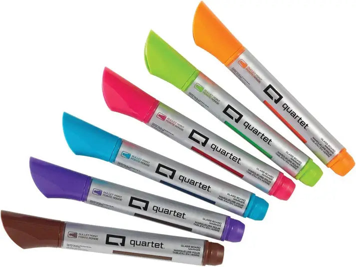 Quartet Glass Dry Erase Markers (8-Pack) | Bold Liquid Ink, Bullet Tip for Whiteboards & Glass Boards | Assorted Colors