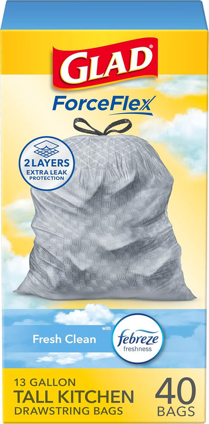 Glad Household ForceFlex Tall Kitchen Drawstring Trash Bags - 13 Gallon