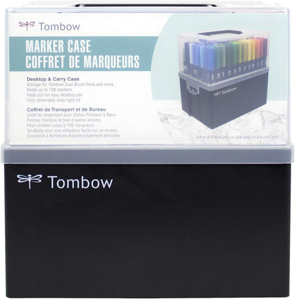 Tombow Dual Brush Pen Art Markers, 108 Color Set with Marker Case. Blendable , Brush and Fine Tip Markers with Marker Case